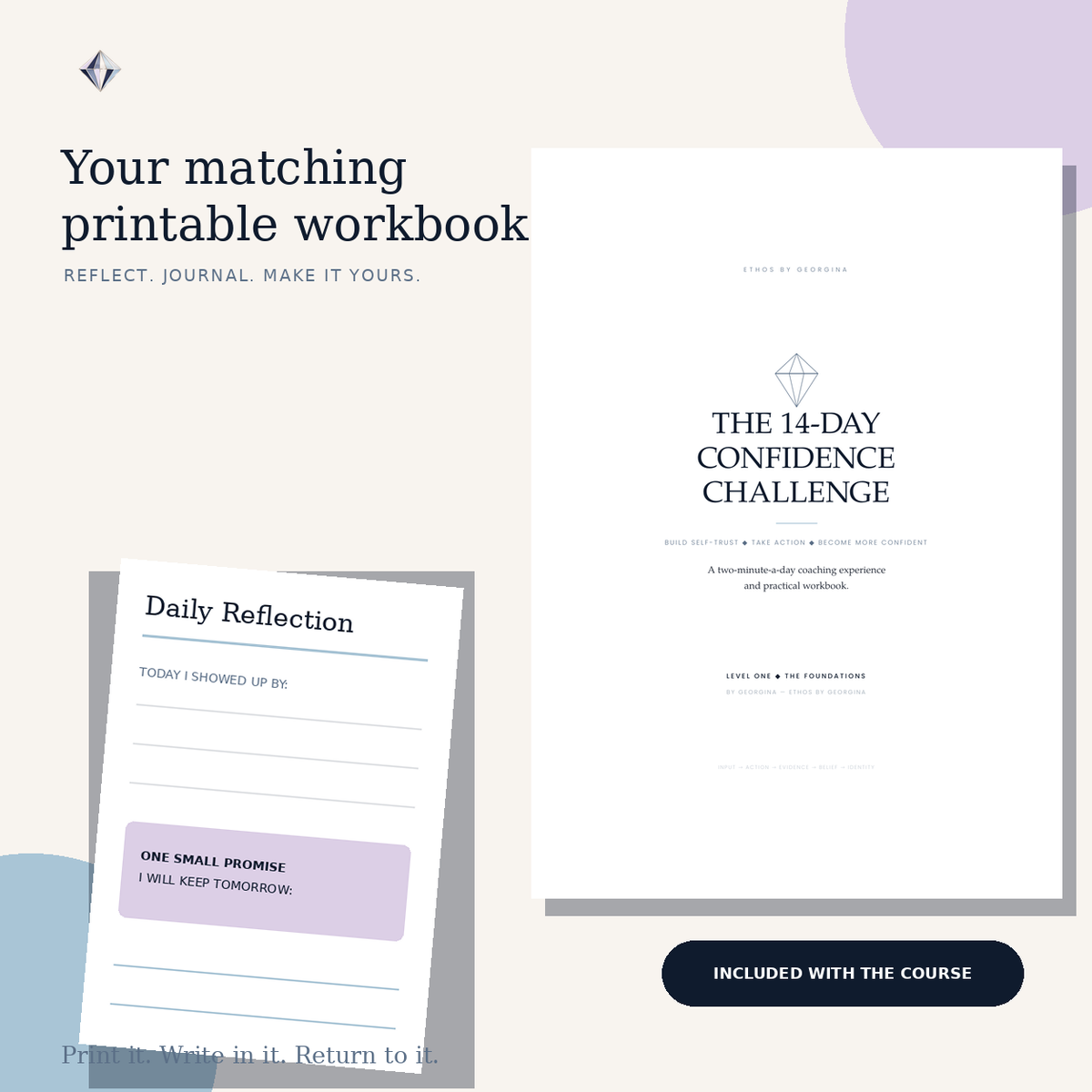 Printable Level One Confidence Challenge workbook included with the course