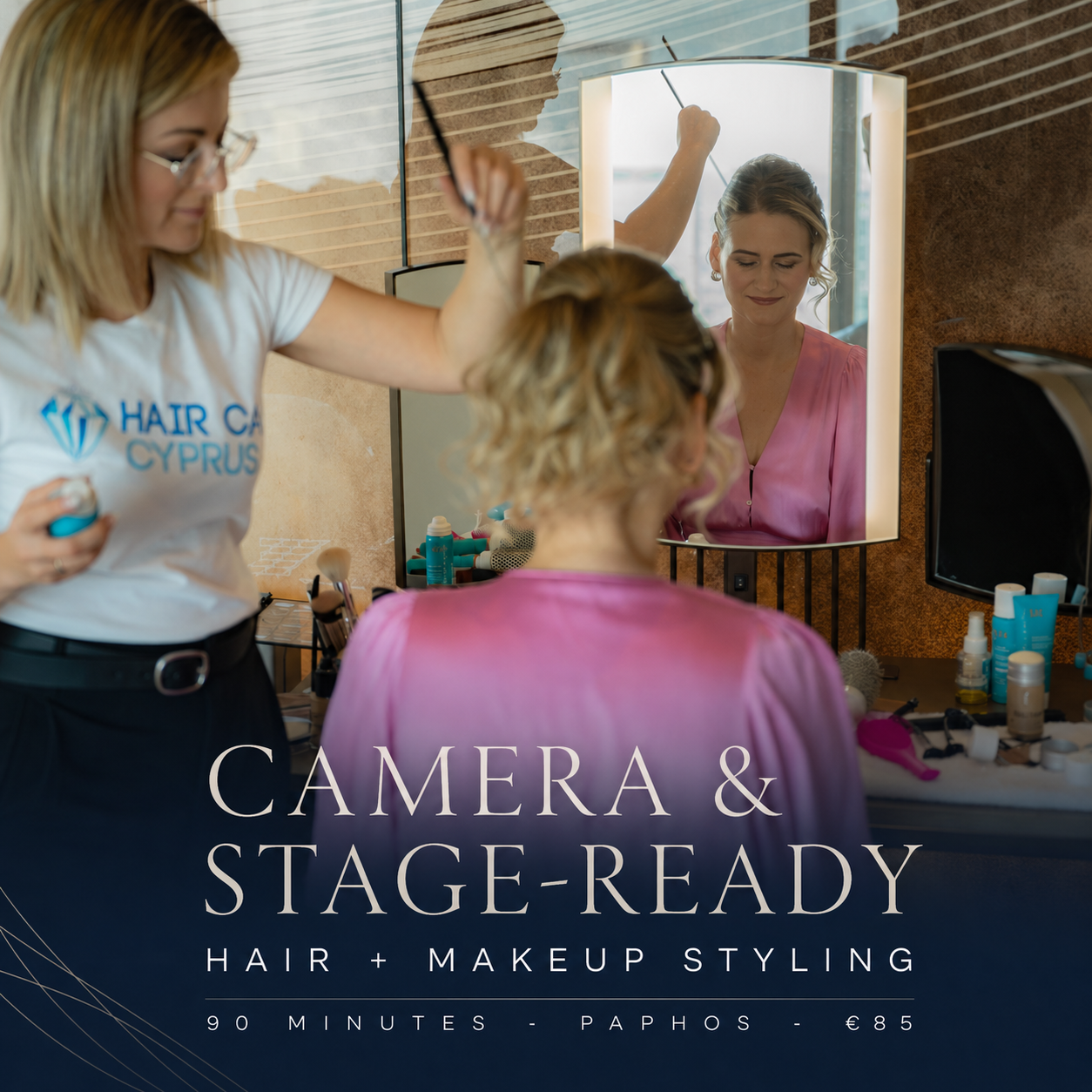 Georgina providing camera and stage-ready hair and makeup styling in Dubai
