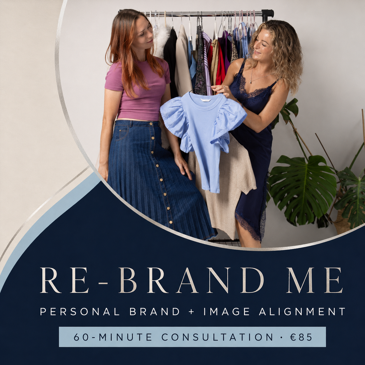 RE-BRAND ME personal brand and image alignment consultation with Georgina and a client reviewing wardrobe colours